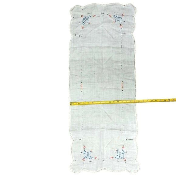 Vintage Pink Roses Needlepoint Cottagecore Floral Table Runner 40.5”x16.5” Scarf - Picture 5 of 5